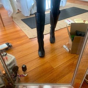 Black square toe knee high boot